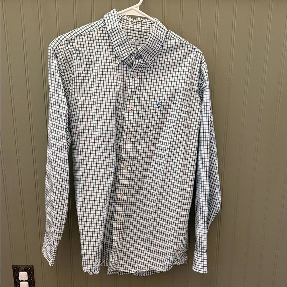 Southern Tide Blue and White Plaid Button-Down Shirt